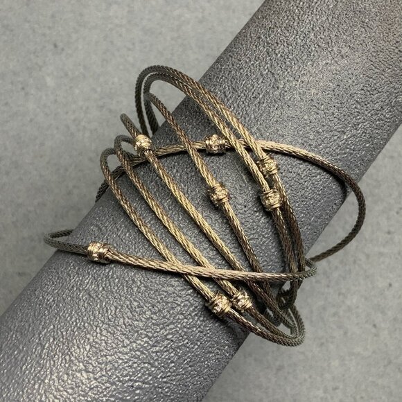Vintage Jewelry - Interlocked Twist Bangle Bracelet Set Of 8 Silver Rhinestone Sparkle Bling Glam